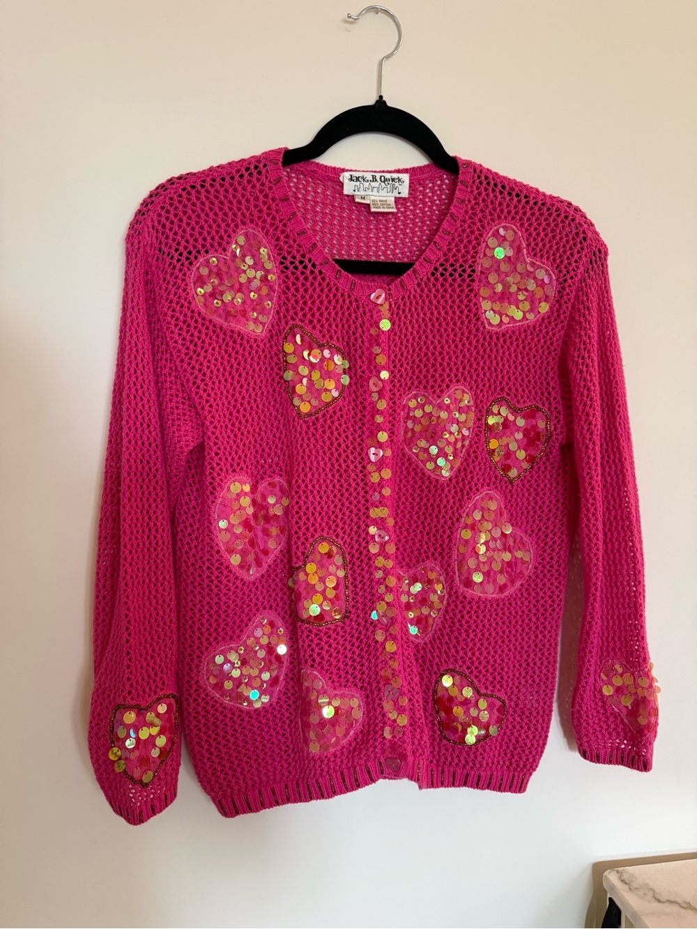 Jack B. Quick Sequin Knit Heart Cardigan Sweater